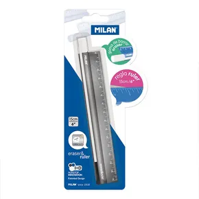 Linijka metalowa Metal touch 15 cm + gumka - blister